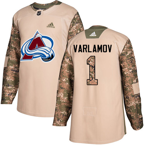 Adidas Avalanche #1 Semyon Varlamov Camo Authentic Veterans Day Stitched Youth NHL Jersey - Click Image to Close
